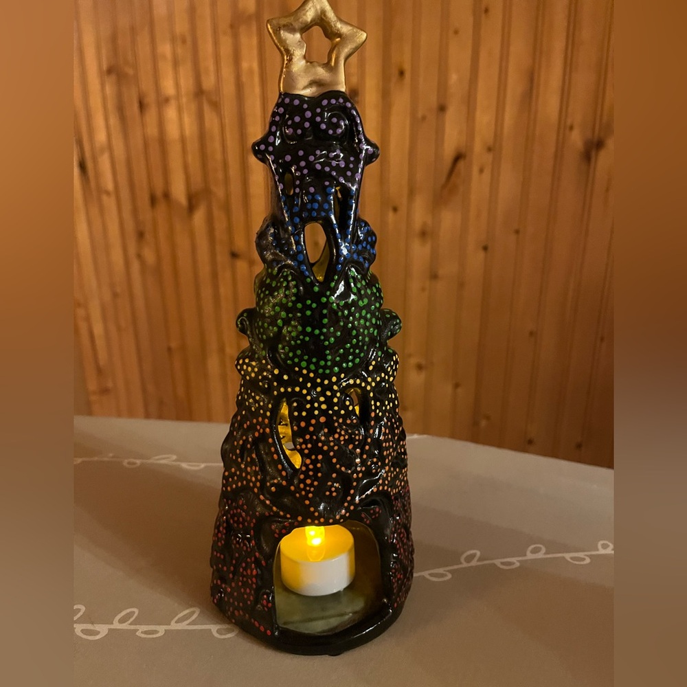 Handpainted Ceramic Rainbow Christmas Tree - Picture 7 of 7